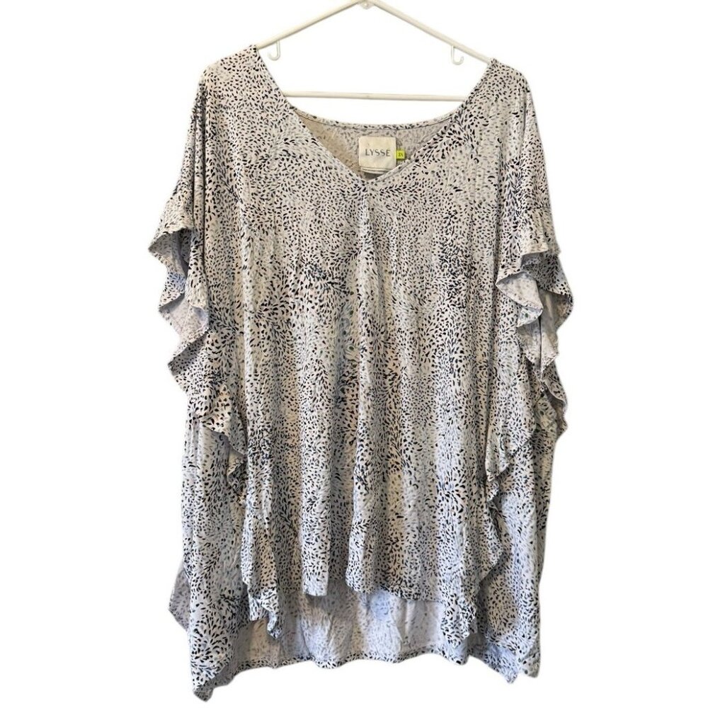 Lysse Size 3X White Floral Sullivan Jersey Ruffle Tee Top Short Sleeve Office